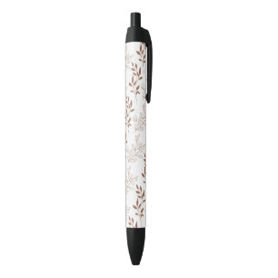 Brown Red Retro Vintage Leaf Pattern  Black Ink Pen