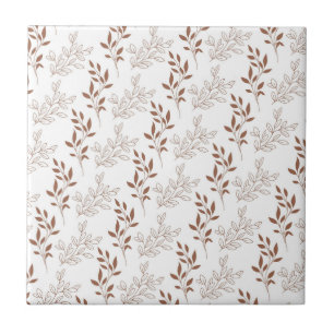 Brown Red Retro Vintage Leaf Pattern Ceramic Tile