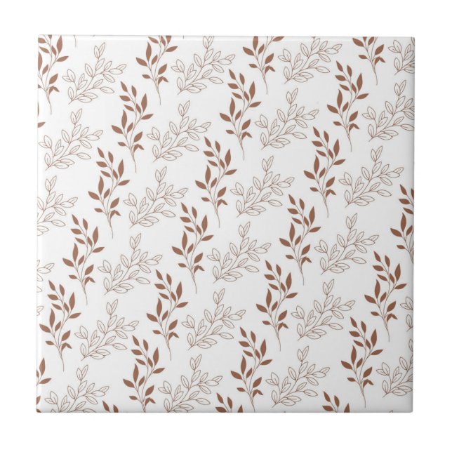 Brown Red Retro Vintage Leaf Pattern  Ceramic Tile (Front)