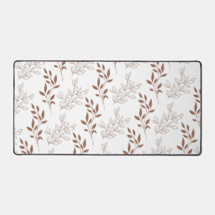 Brown Red Retro Vintage Leaf Pattern Desk Mat