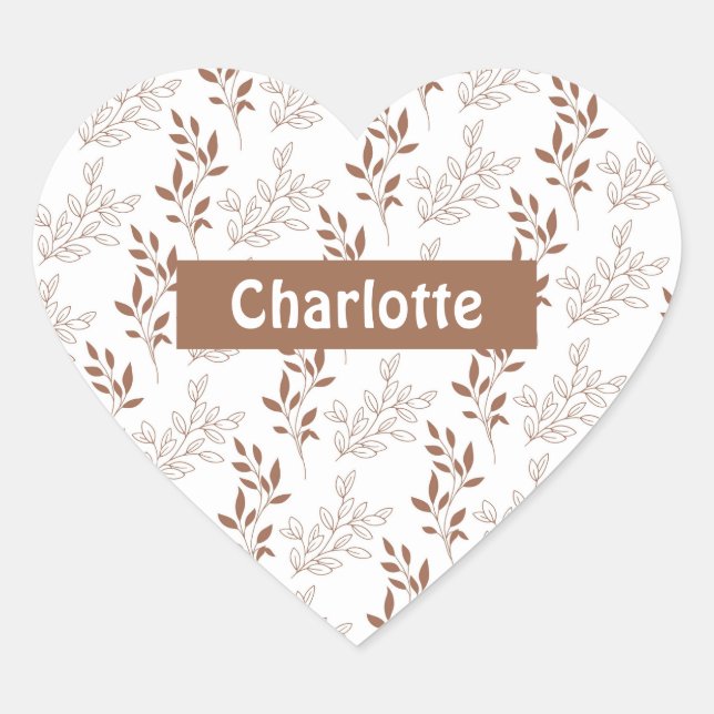 Brown Red Retro Vintage Leaf Pattern  Heart Sticker (Front)