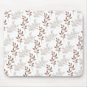 Brown Red Retro Vintage Leaf Pattern Mouse Pad
