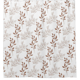 Brown Red Retro Vintage Leaf Pattern Shower Curtain