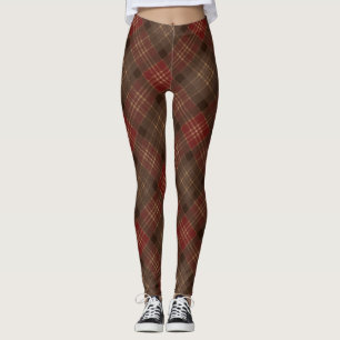 Brown Red Tartan Plaid Scottish Pattern Leggings