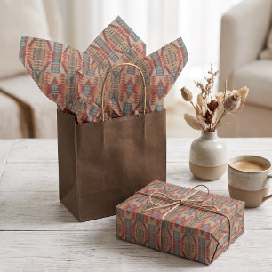 Brown Red Terracotta Aqua Turquoise Blue Tribe Art Tissue Paper