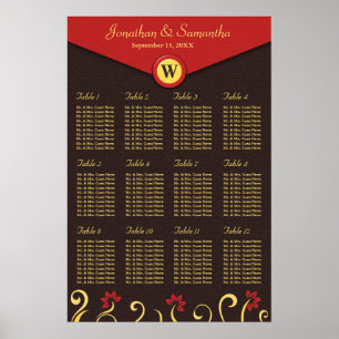 Brown Red Yellow Swirls Table Seating Chart 12