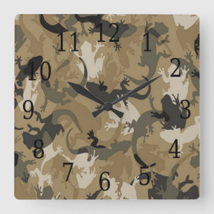 Brown Reptile Camouflage Square Clock