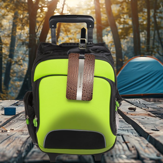 Brown Reptile Digital Leather Titanium Metal Luggage Tag (Creator Uploaded)