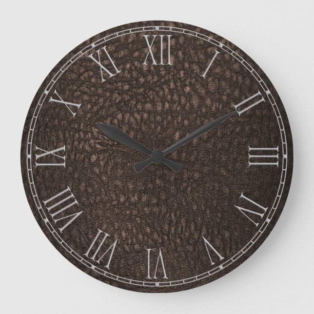 Brown Retro Custom Leather Large Clock (Front)
