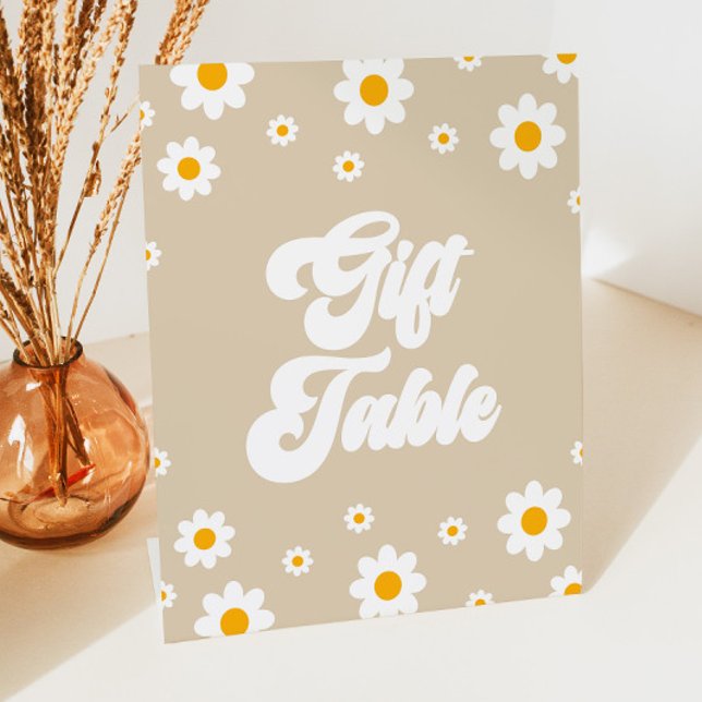 Brown Retro Daisy Flower Gift Table Party Sign (Creator Uploaded)