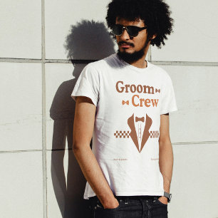 Brown Retro Groom’s Crew – Vintage Bachelor Party T-Shirt