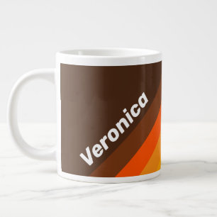 Brown Retro Stripes with Name Large Coffee Mug
