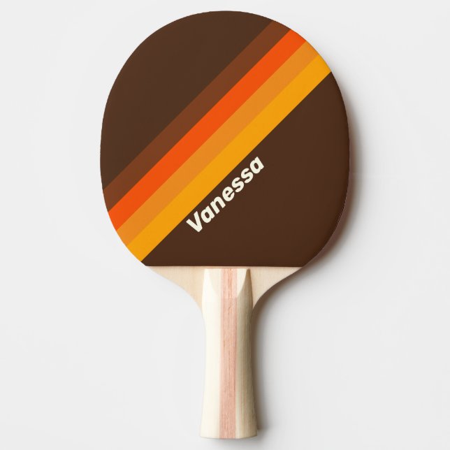 Brown Retro Striping with Name Ping Pong Paddle (Front)