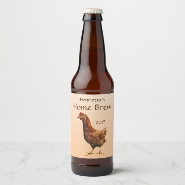 Brown Rhode Island Red Hen Chicken Bird Beer Label (Front)