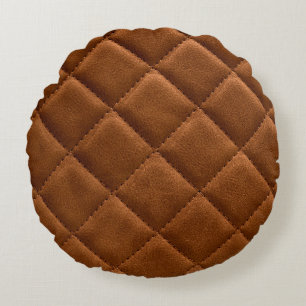 Brown rhombuses leather background round cushion