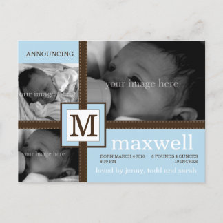 Brown Ribbon Baby Announcement Postcard
