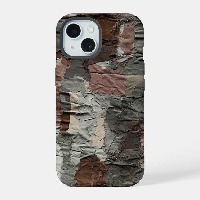 Brown Ripped Cargo Camo Pattern Mountain Cabin iPhone 15 Case (Back)
