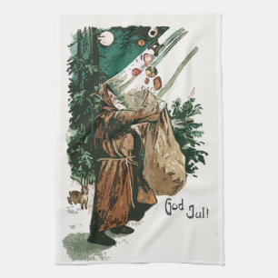 Brown Robe Santa Claus Christmas Tea Towel