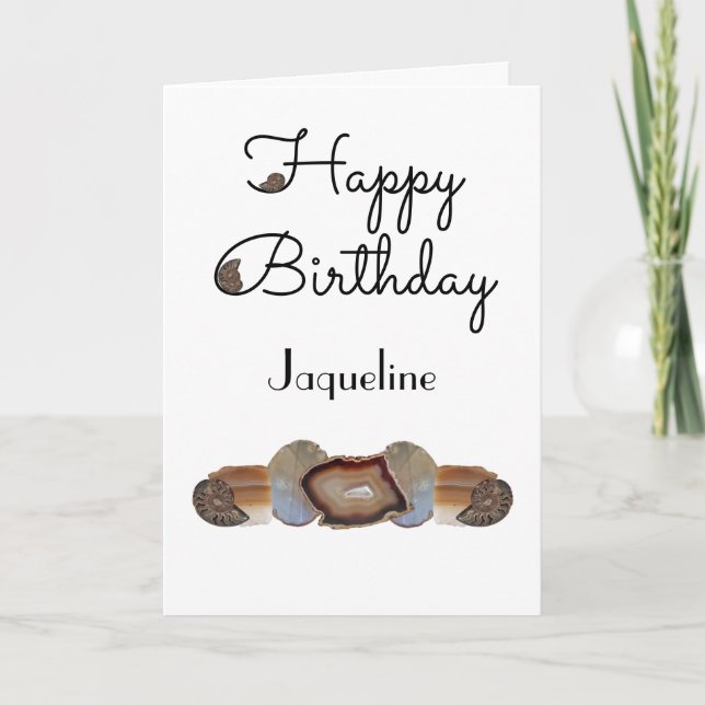 Brown Rock Slice Shell Fossil White Birthday   Card (Front)