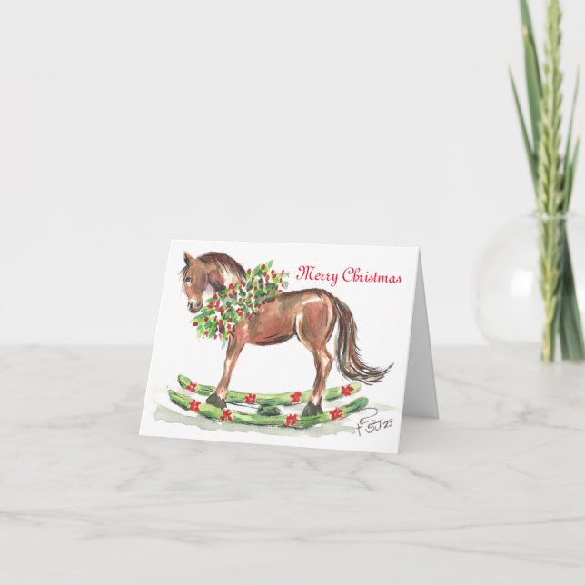 Brown Rocking Horse Holiday Card (Front)