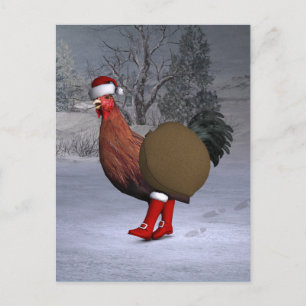 Brown Rooster Santa Claus Holiday Postcard