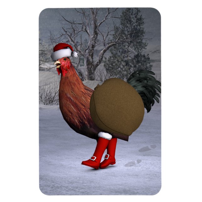 Brown Rooster Santa Claus Magnet (Vertical)