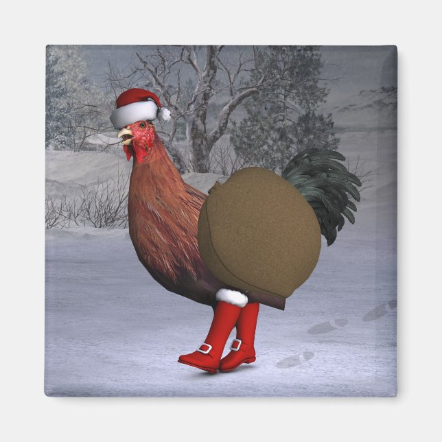 Brown Rooster Santa Claus Magnet (Front)