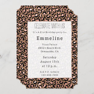 Brown Rose Gold Leopard Invitation