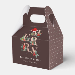 Brown Rose Gold  Red Green Merry Christmas Foliage Favour Box