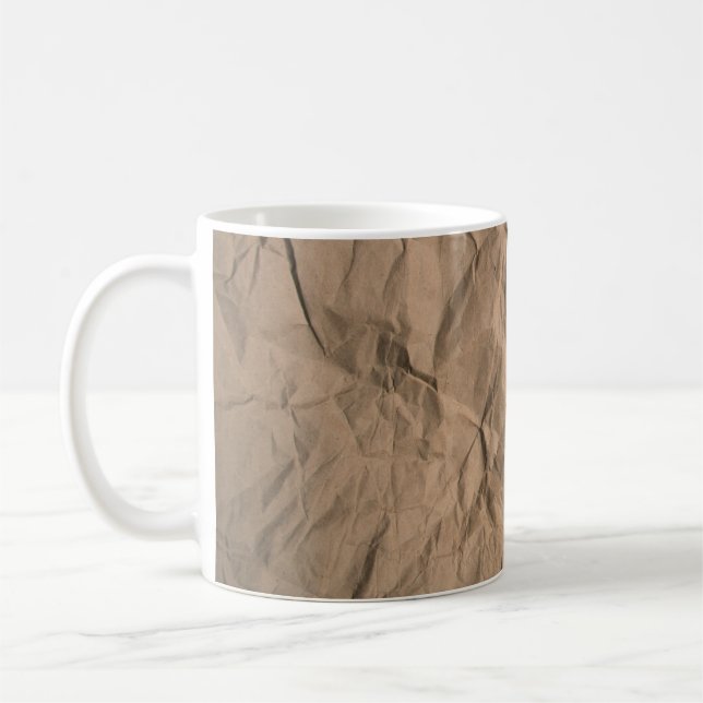 Brown rough crumpled recycled paper texture coffee mug (Left)