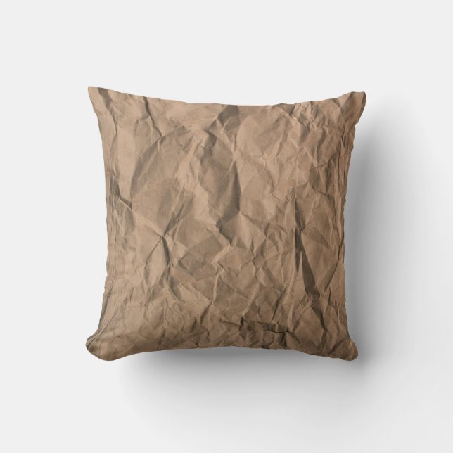 Brown rough crumpled recycled paper texture cushion (Front)
