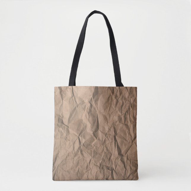 Brown rough crumpled recycled paper texture tote bag (Front)