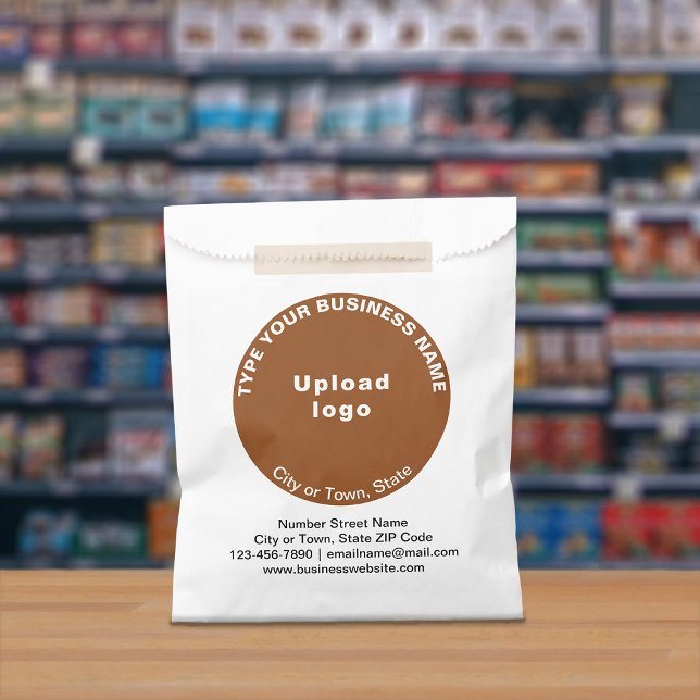 Brown Round Business Brand on Paper Bag (Paper bag with brown round business branding displayed in a store)
