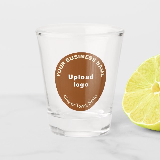 Brown Round Business Brand on Shot Glass (Front)