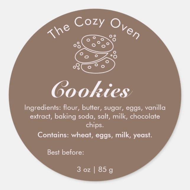 Brown Round Cookie Bakery Label Sticker (Front)