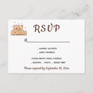 Brown RSVP Teddy Bears Love Wedding Party Card