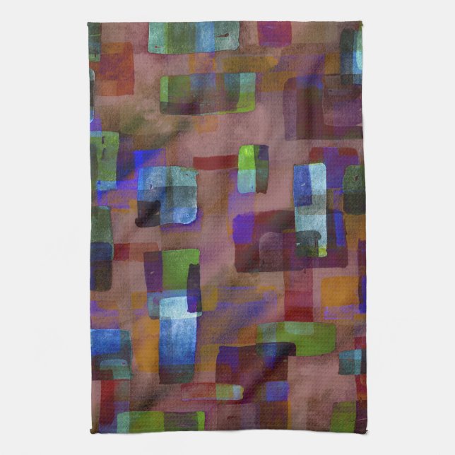 Brown Rust Blue Green Tea Towel (Vertical)
