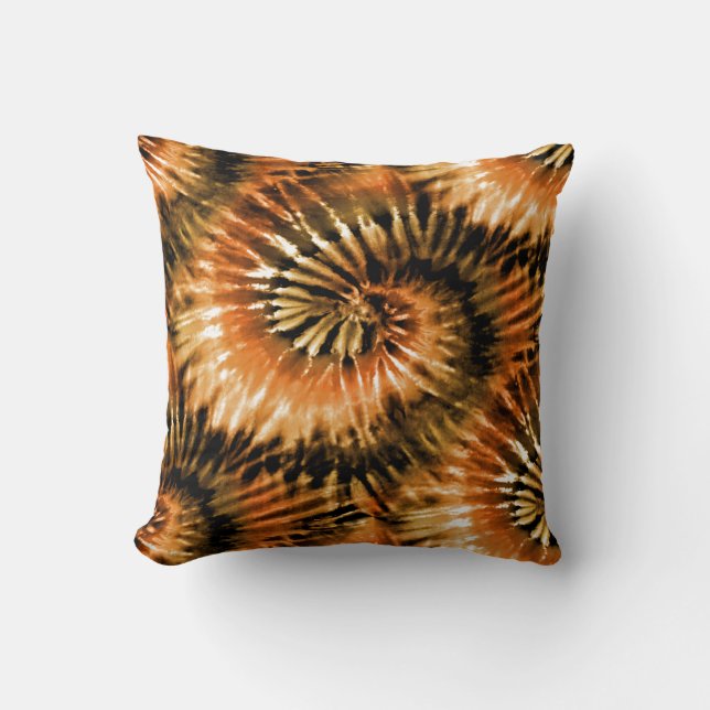Brown & Rust Tie Dye Starburst Spiral Retro Cushion (Front)