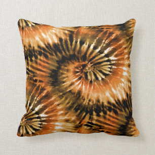 Brown & Rust Tie Dye Starburst Spiral Retro Cushion
