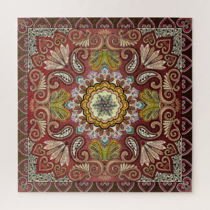 Brown Rust Yellow Tan Paisley Bandanna Pattern Jigsaw Puzzle