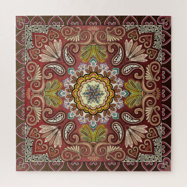 Brown Rust Yellow Tan Paisley Bandanna Pattern Jigsaw Puzzle (Vertical)