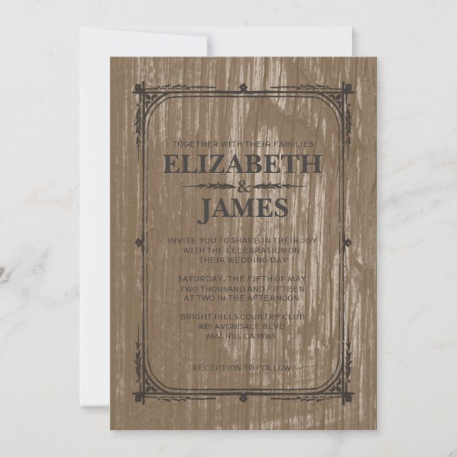 Brown Rustic Barn Wood Wedding Invitations (Front)