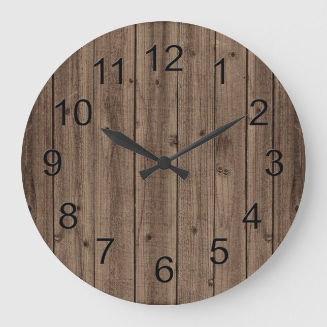 Brown Rustic Beautiful Wood Texture Large Clock (Front)