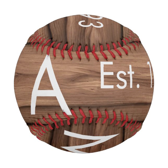 Brown rustic boho add name letter year date text baseball (Front)