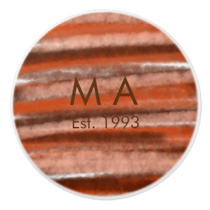 Brown rustic boho add name letter year date text ceramic knob