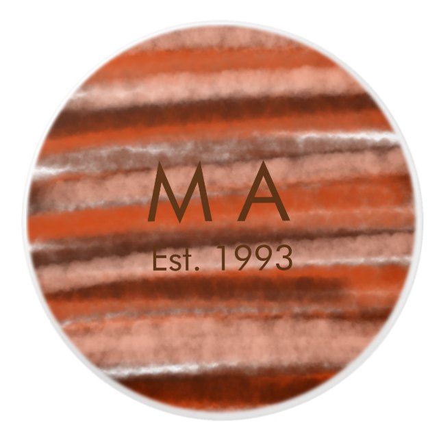 Brown rustic boho add name letter year date text ceramic knob (Front)