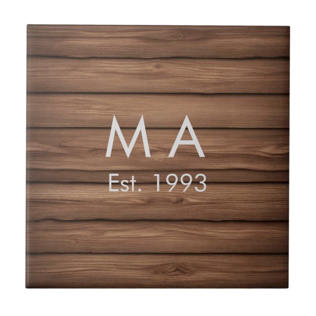 Brown rustic boho add name letter year date text ceramic tile (Front)