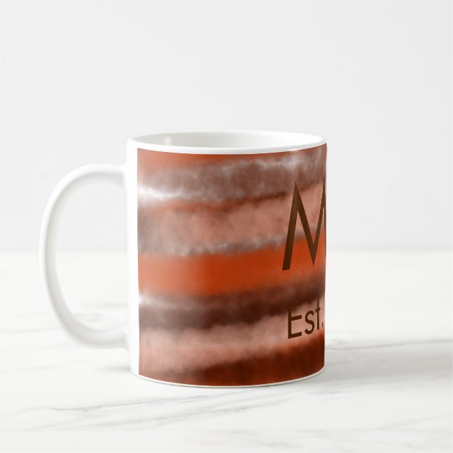 Brown rustic boho add name letter year date text coffee mug (Left)