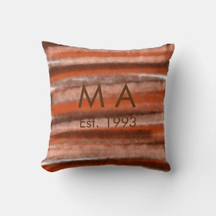 Brown rustic boho add name letter year date text cushion