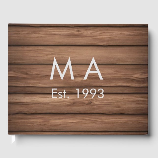 Brown rustic boho add name letter year date text guest book (Front)
